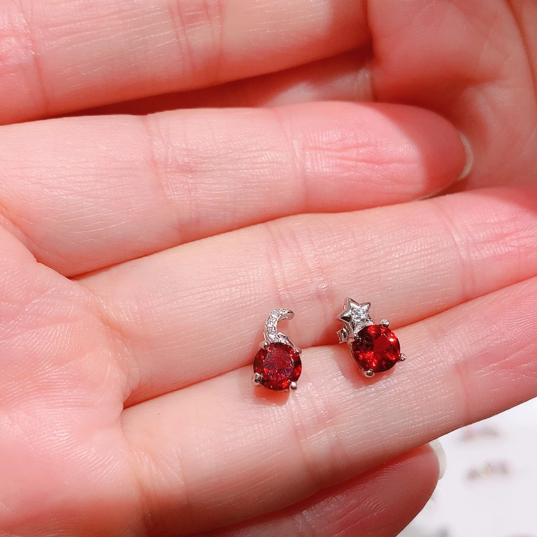 耳饰银S925镶嵌石榴石