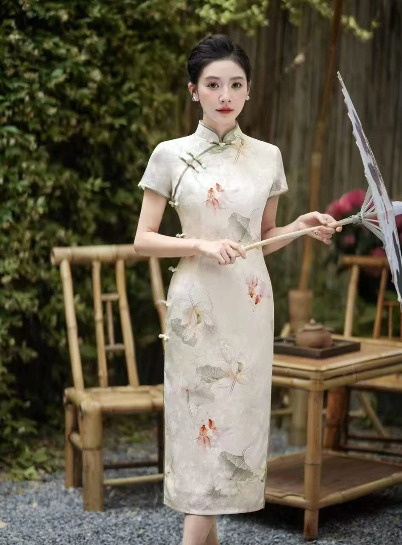 04K-【锦鲤】夏季新款复古时尚优雅送考长旗袍