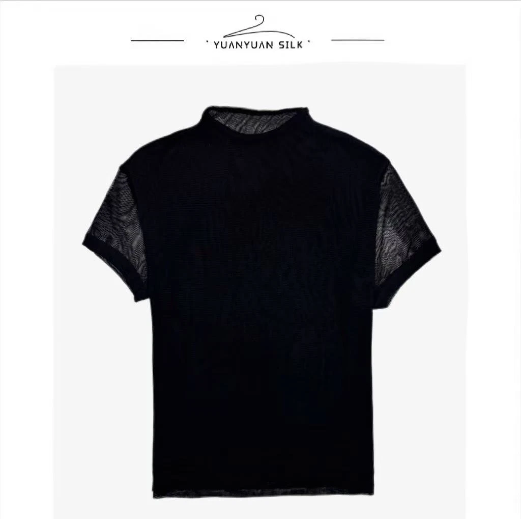 清仓 微瑕 100%桑蚕丝/亲肤裸感/双层网眼/针织短袖上衣9045-4