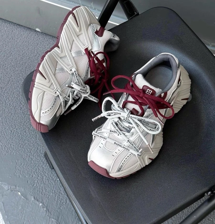 红蓝跑步老爹鞋休闲鞋黑红低帮白橙跑鞋鞋带白色