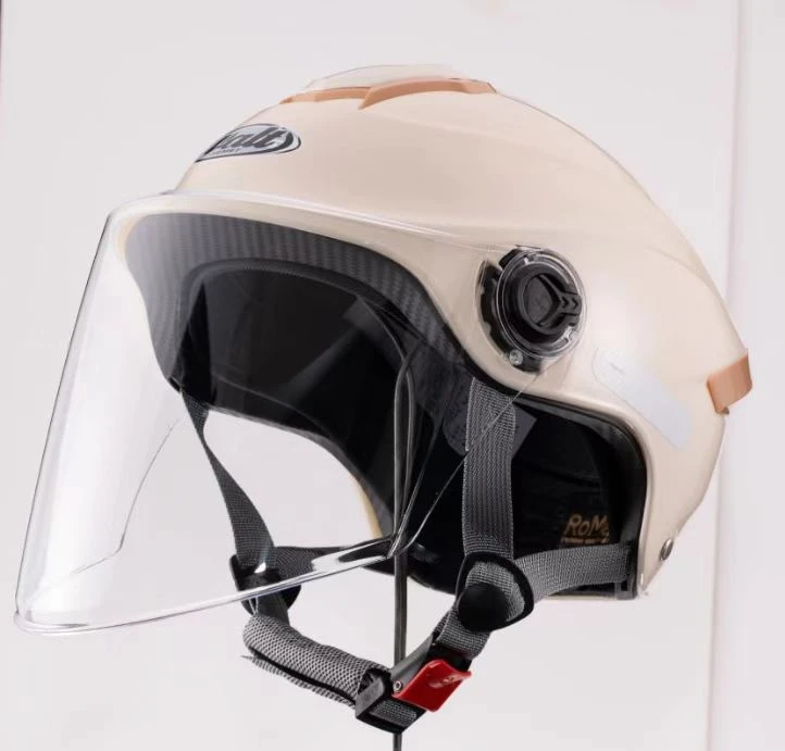 302四季款亮光米白单镜片电动车瑕疵头盔