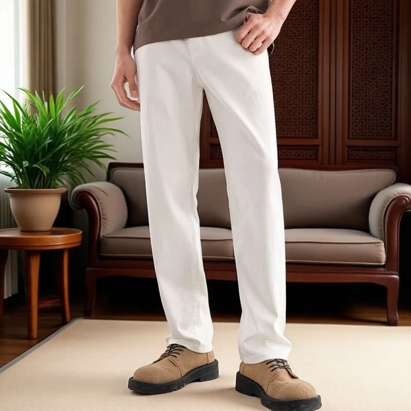 2025新款牛仔裤男潮流帅气水洗修身直筒白色裤清仓尾高货个别微瑕