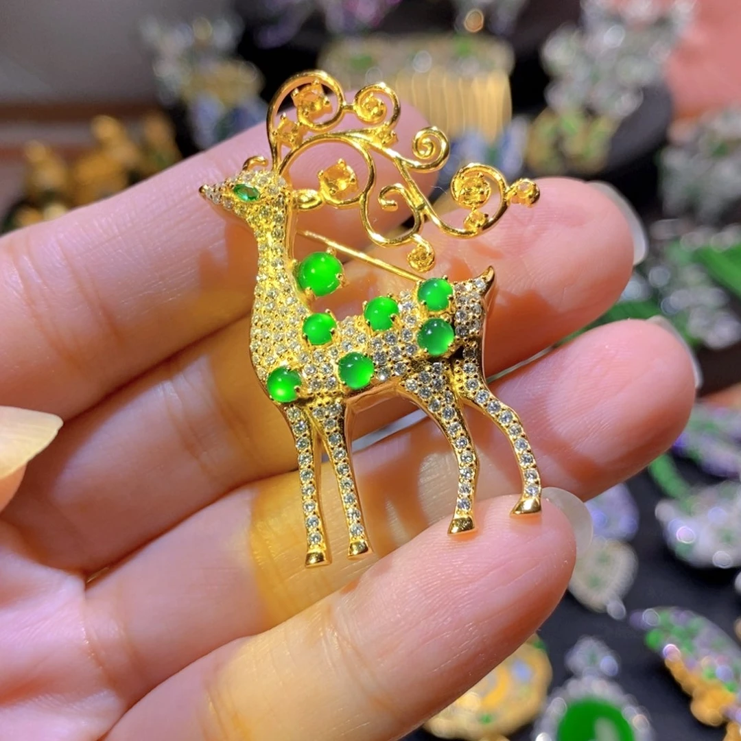 吊坠(不含链)银S925镶嵌翡翠