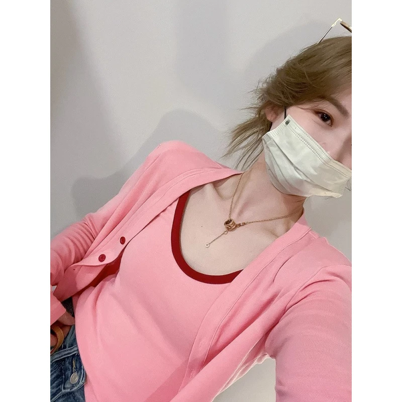 涤纶/涤纶100%春季新款女装韩版吊带背心开衫套装宽松小个子上衣