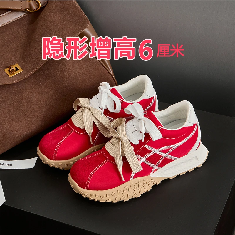 厚底增高德训鞋真皮女鞋透气老爹鞋新款阿甘休闲运动时尚小个子鞋