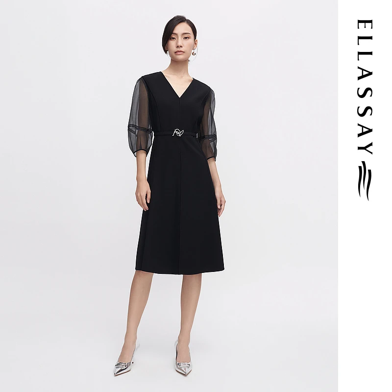 ELLASSAY歌力思新款穿搭薄荷曼波静奢风三醋酸连衣裙EWF341Y10800