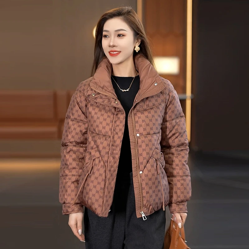 时尚格子防寒棉服女士冬季新款洋气显瘦加厚保暖立领百搭棉袄外套