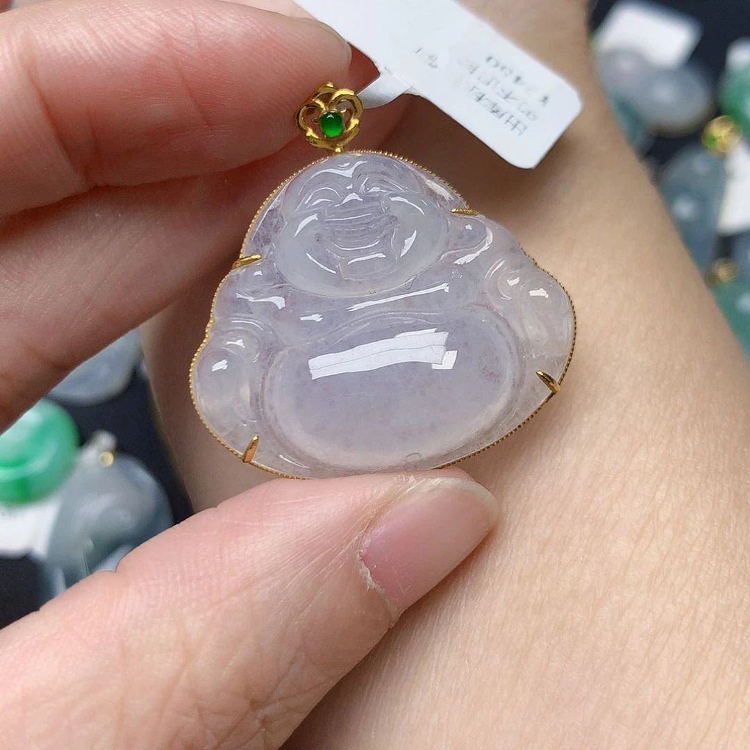 颈饰18K金镶嵌翡翠天然缅甸A货翡翠