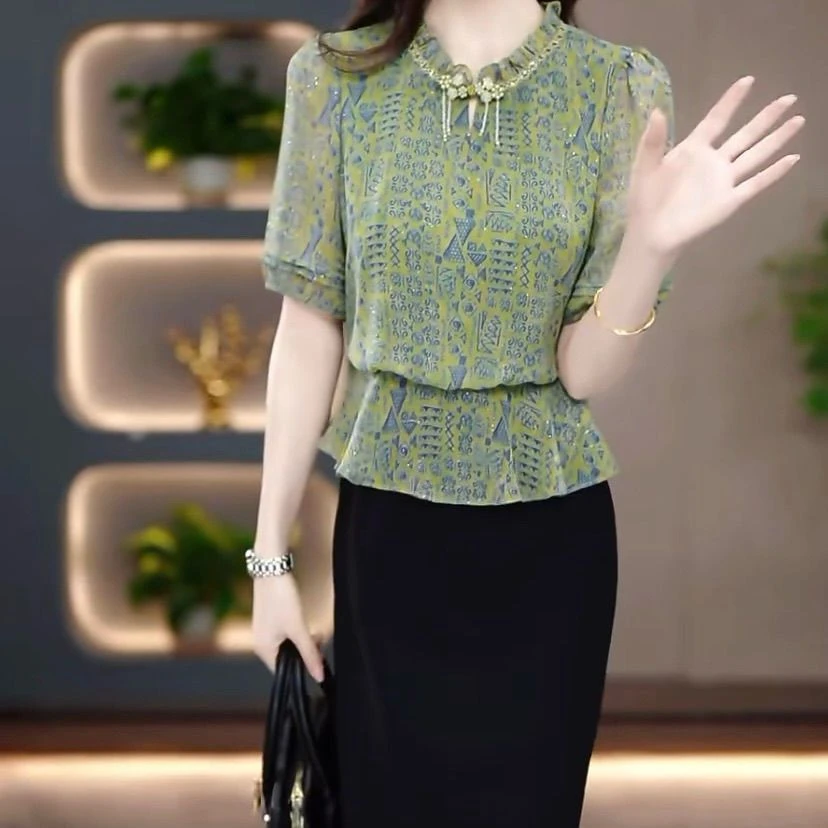 高级琉璃丝时尚洋气百搭碎花假两件礼服裙2025春夏新款显瘦连衣裙