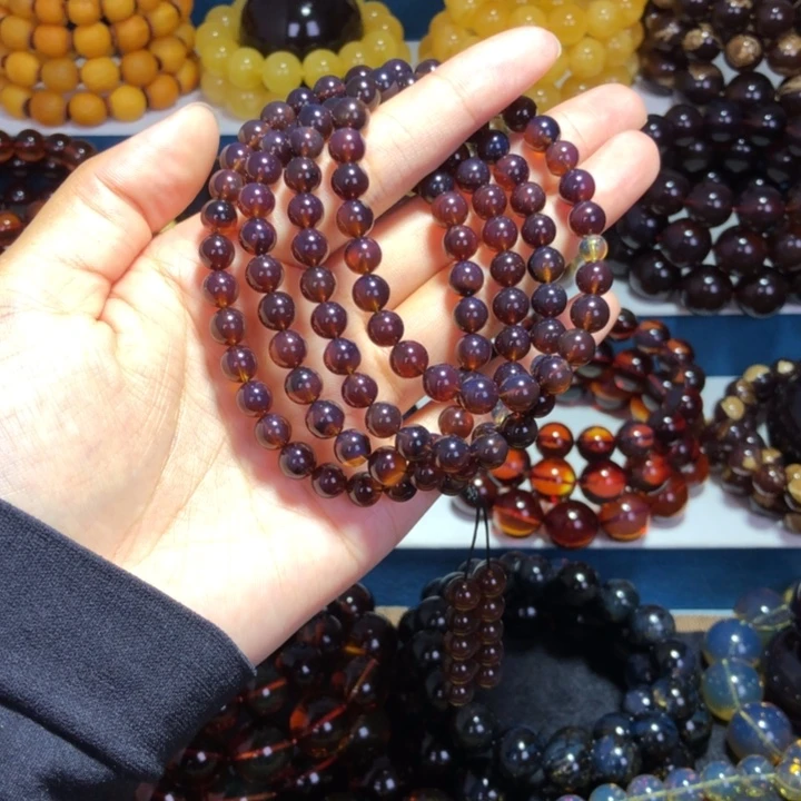 琥珀未镶嵌手链帝王紫满紫杉醇紫罗兰108