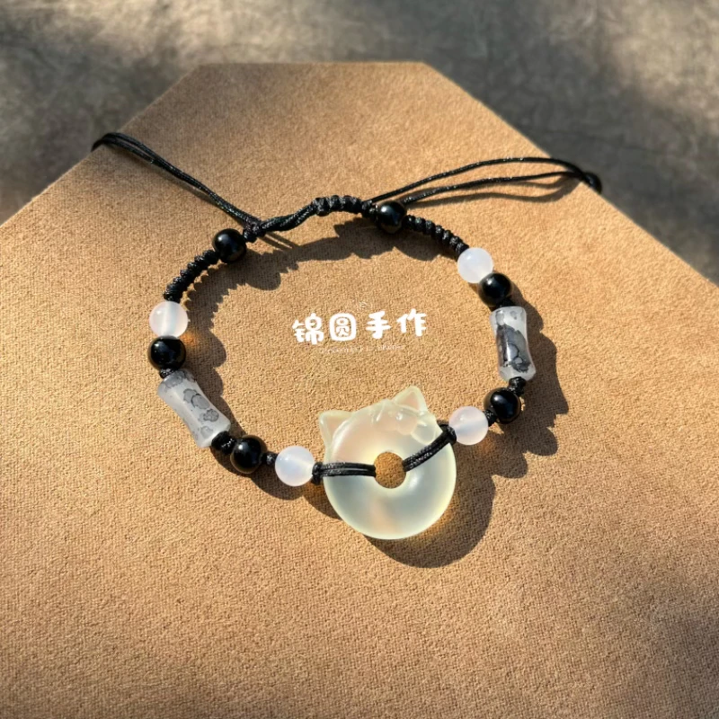 纯天然岫玉老师傅纯手工雕刻猫咪手链(多样性发一)