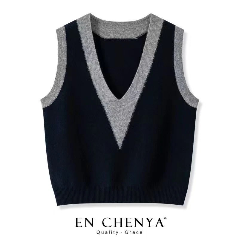 品牌折扣店专柜V领针织马甲女秋冬百搭外搭坎肩洋气背心马夹毛衣