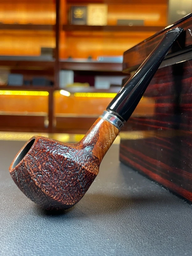 意大利帕斯库奇喷砂银圈石楠木手工烟斗（内径19.5 斗深33.5）