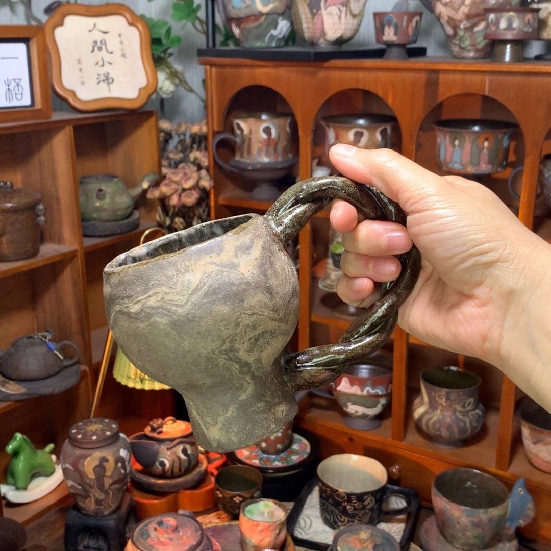 陶中古木纹咖啡杯