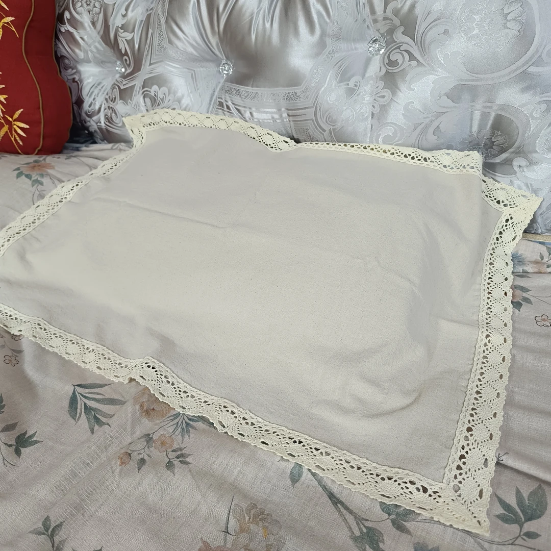 Z107外贸尾单【100汉麻】汉麻花边素色枕巾一对50*85吸湿透气排汗