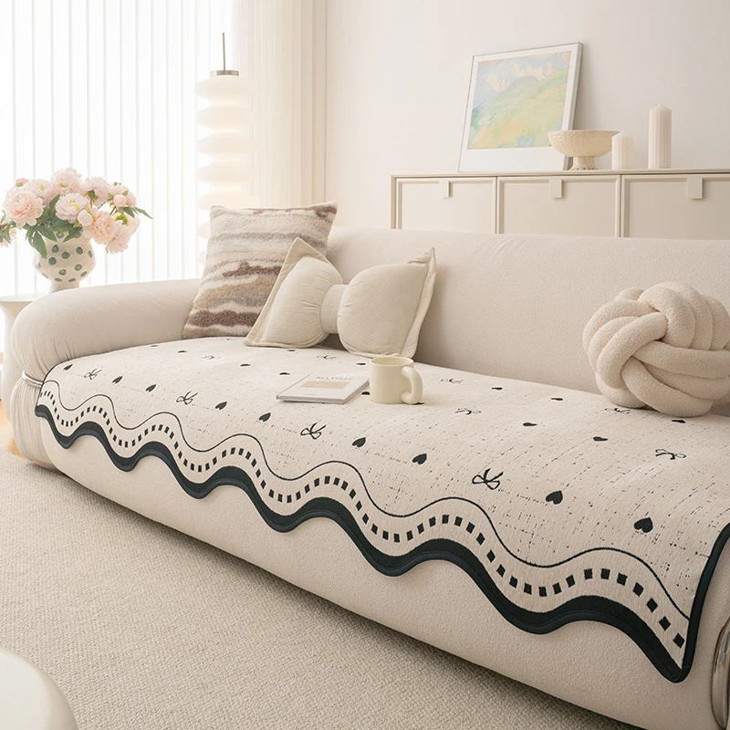 LangSha/浪莎四季通用防滑沙发垫防猫抓一片式盖布巾（爱心蝴蝶结）