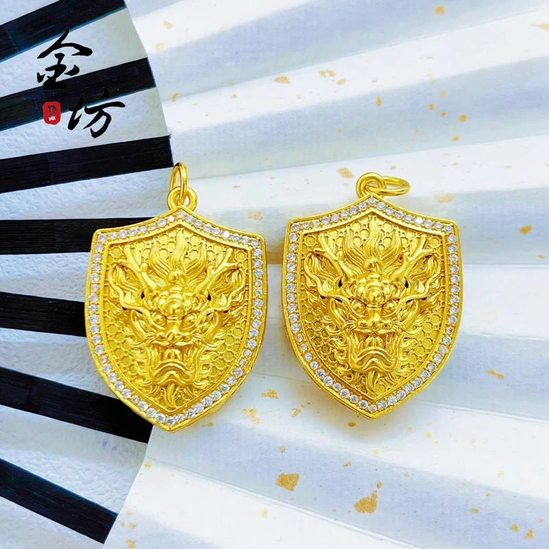 古法镶钻镂空龙牌吊坠生肖龙饰品