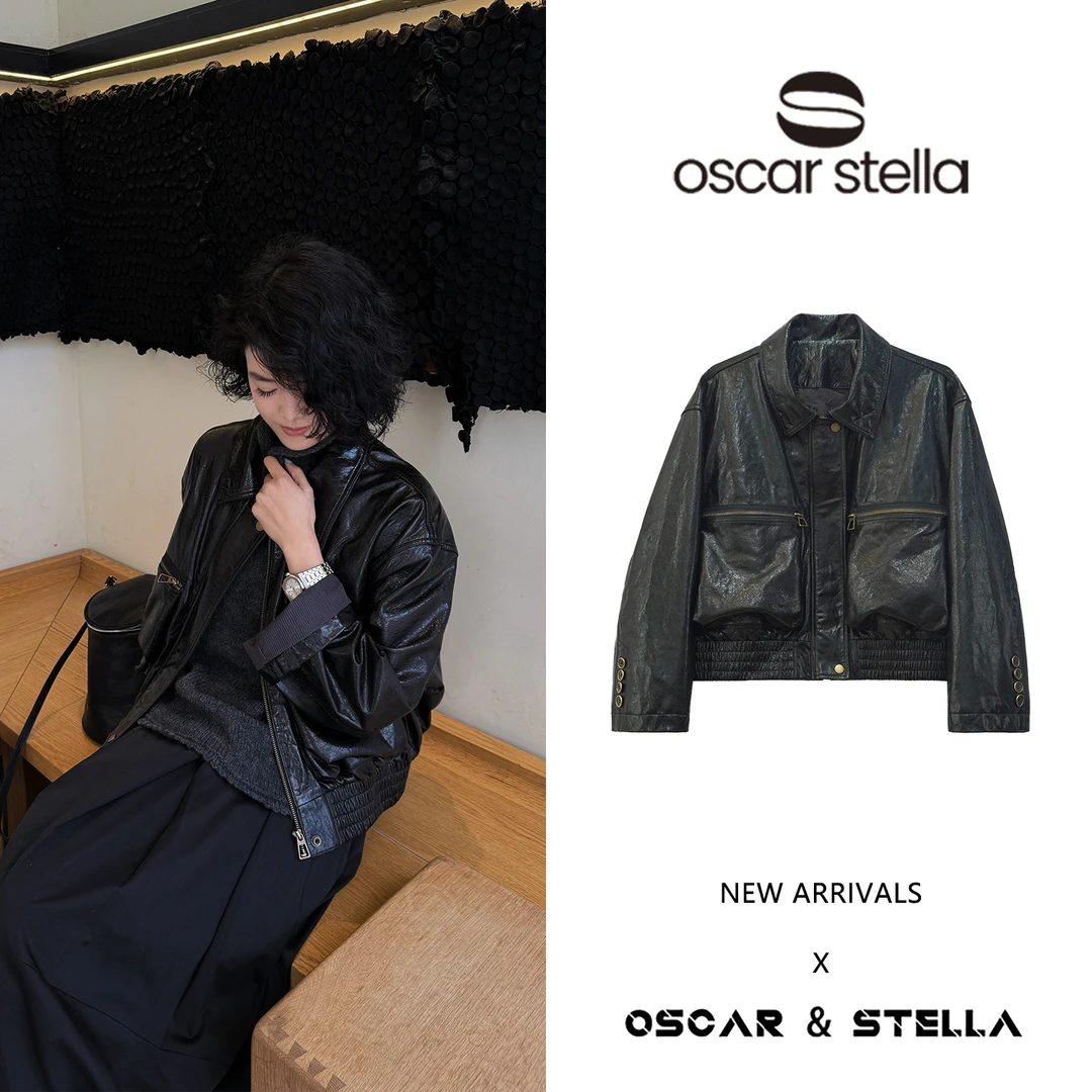 OSCAR&STELLA【贝加尔湖】春季新款油蜡绵羊皮短款休闲皮衣 41-2501