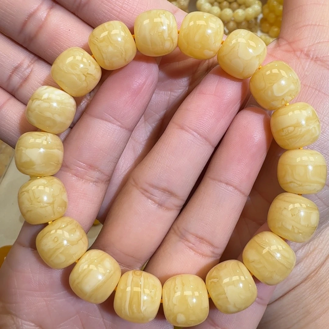 琥珀未镶嵌珠宝奇石13m同料老型花蜡手串25.1