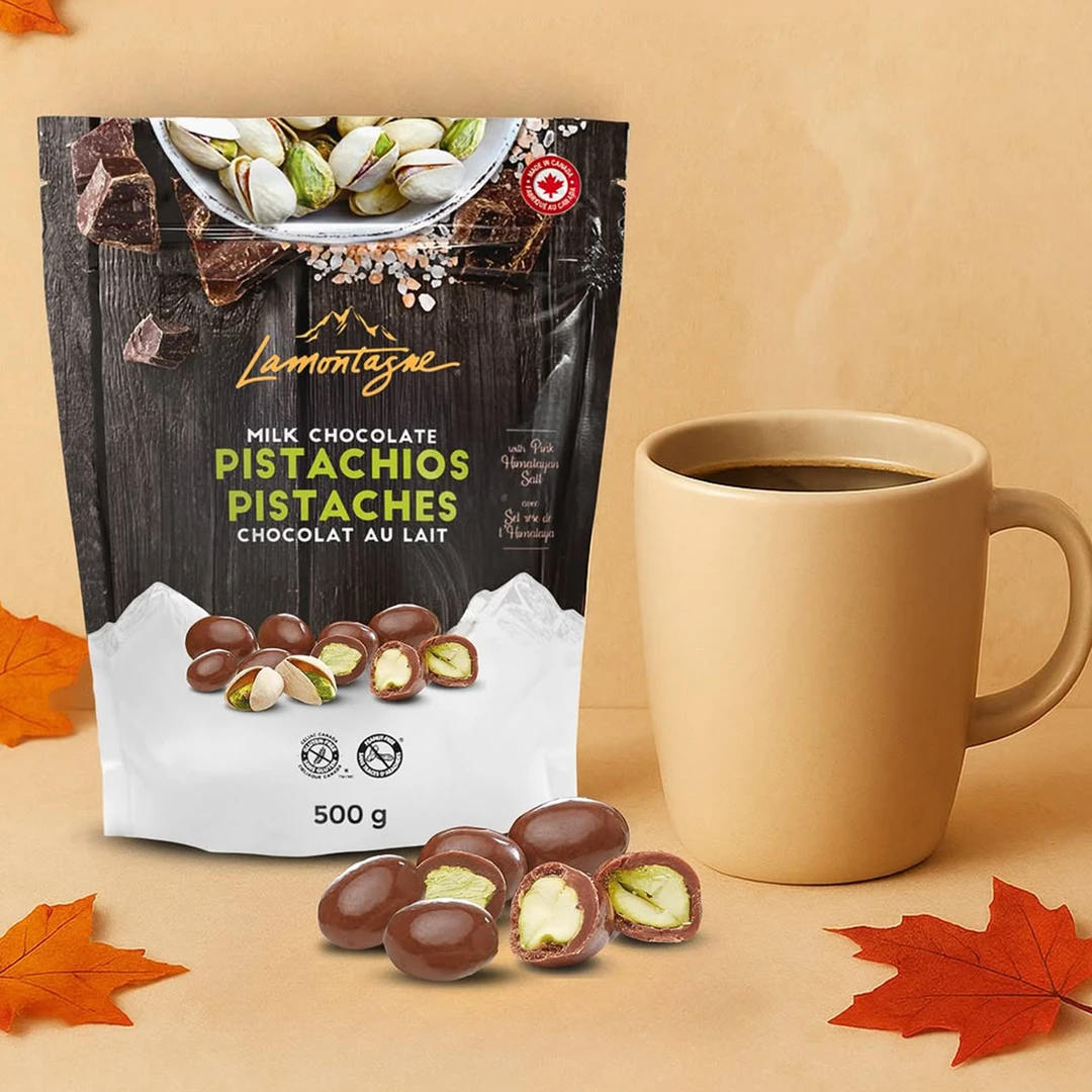 现货加拿大进口Lamontagne开心果巧克力豆坚果夹心球形大袋装500g
