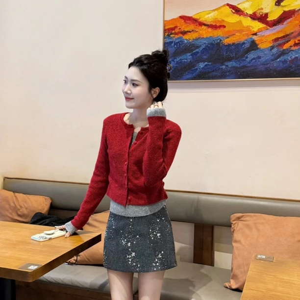 【氛围之神】韩系高质小众百搭气质拼接假两件针织秋冬毛衣上衣