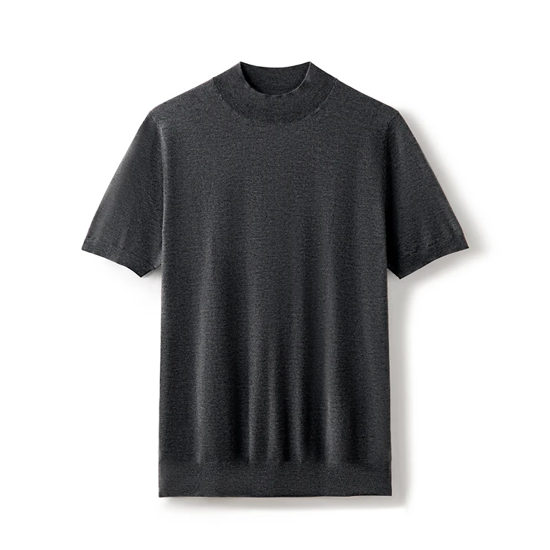 【不议价】男士精纺纯山羊绒16针半高领时尚60支三股针织短袖套头衫