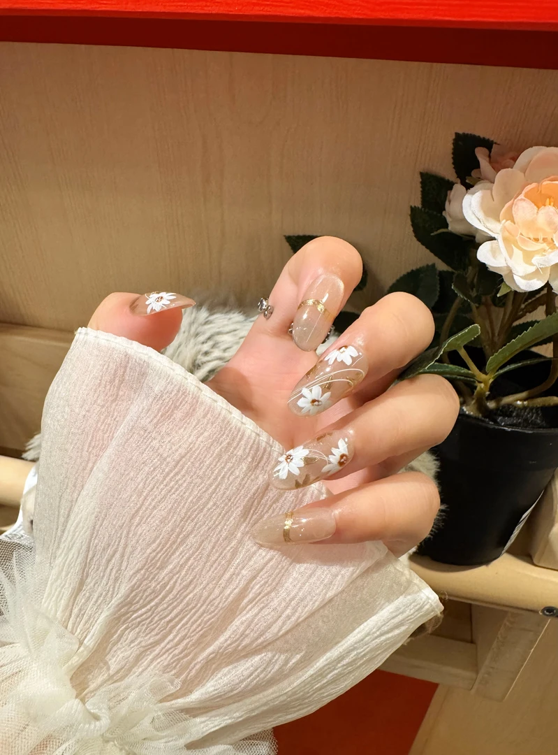「米拉花叙」手绘小白花猫眼春季新品穿戴甲
