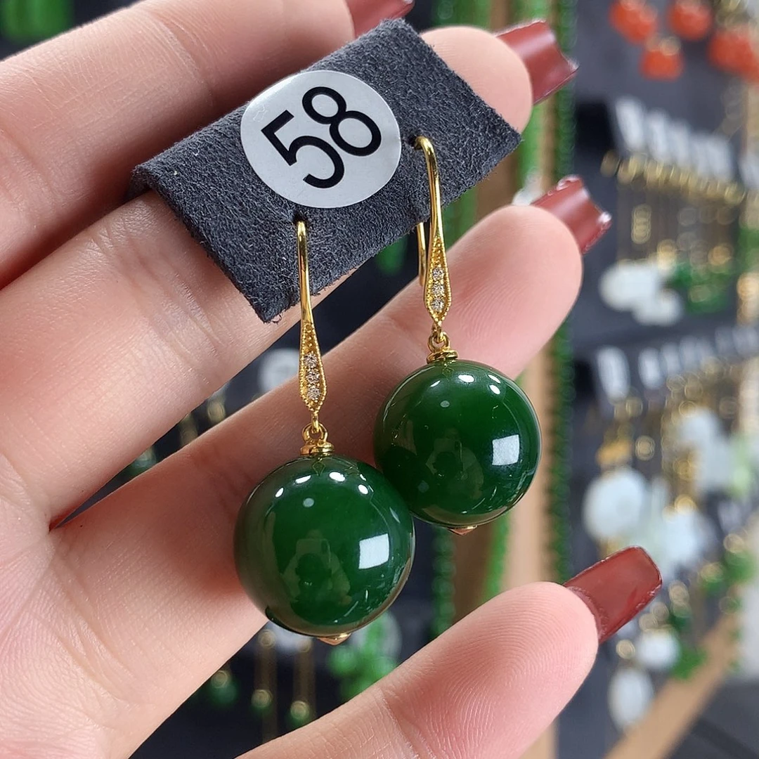 和田玉耳饰18K金镶嵌58