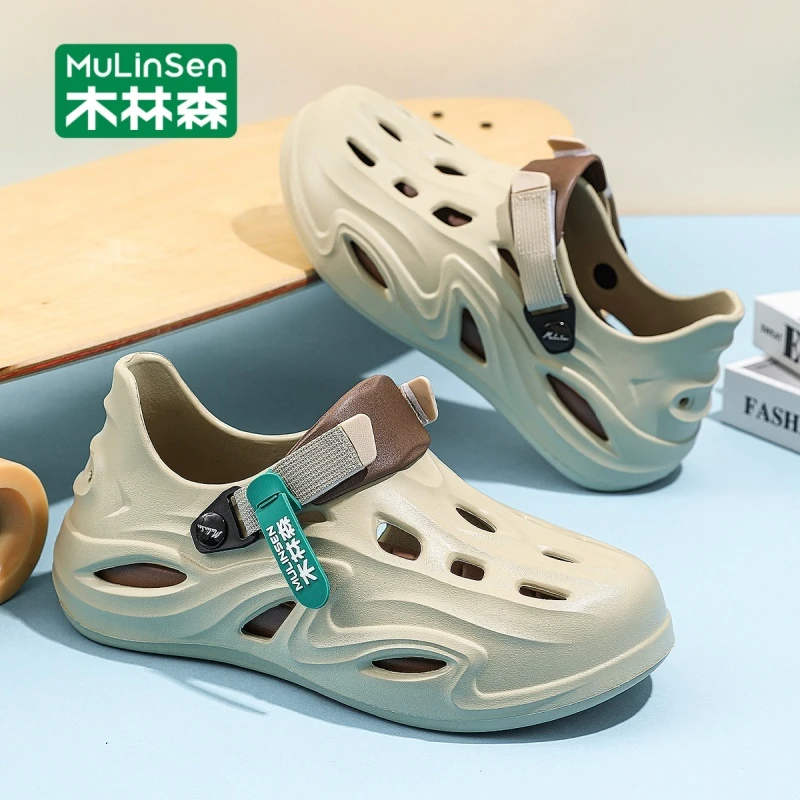 木林森包头拖男款2025新款夏季透气软底防滑运动休闲潮流洞洞鞋