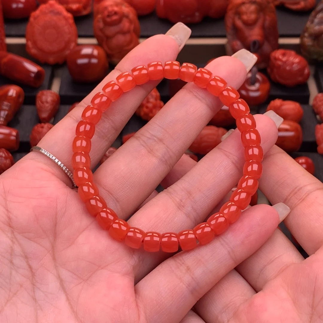 南红玛瑙南红川料直切手串6.6mm未镶嵌