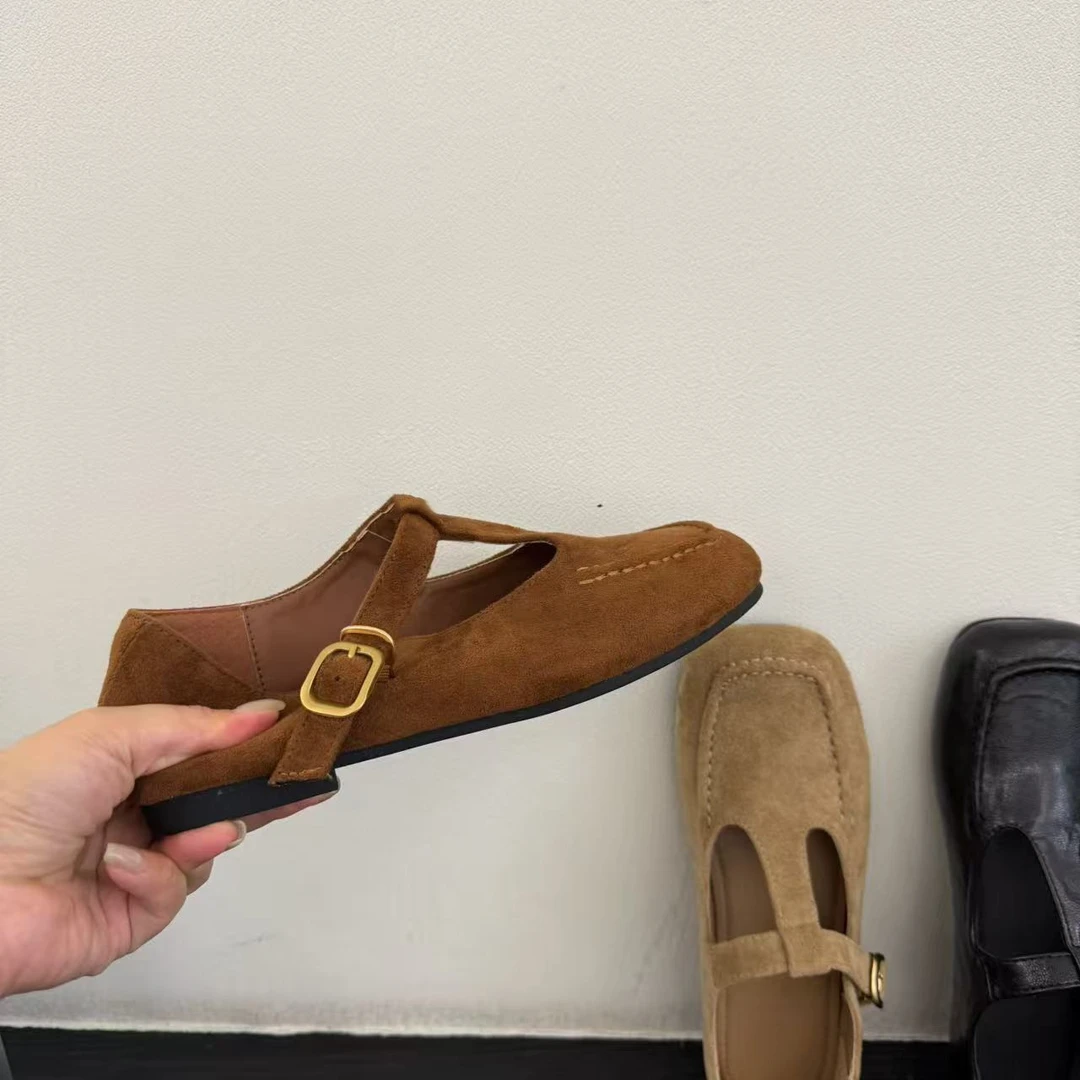 加绒方头单鞋女2025秋冬新款法式复古绒面豆豆鞋软平底玛丽珍鞋子