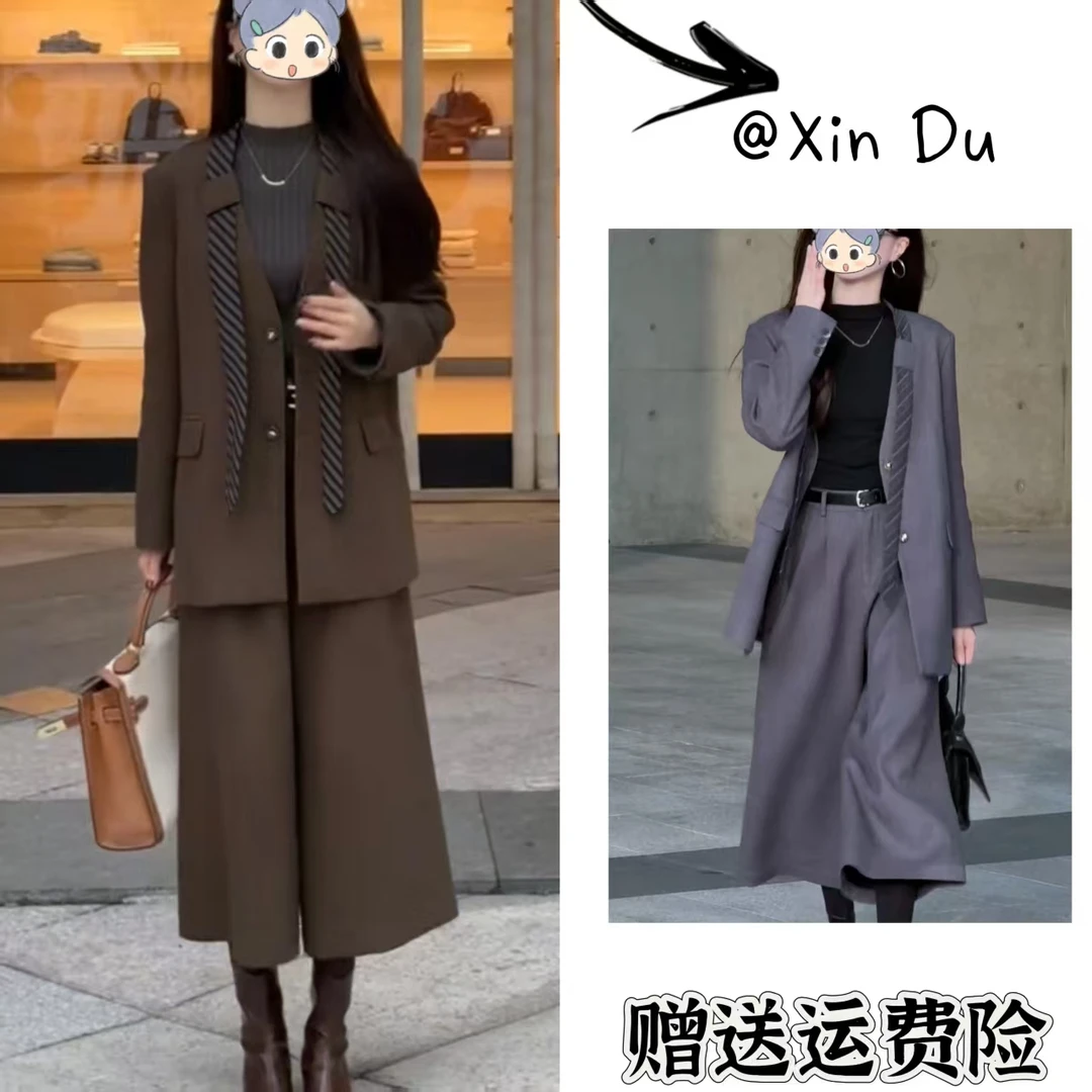 2025秋季新款时尚显瘦气质女士网红洋气两件套百搭款D23857