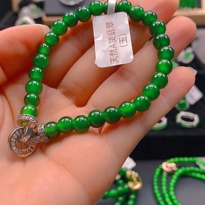 翡翠未镶嵌耳饰天然A货翡翠手串卡7