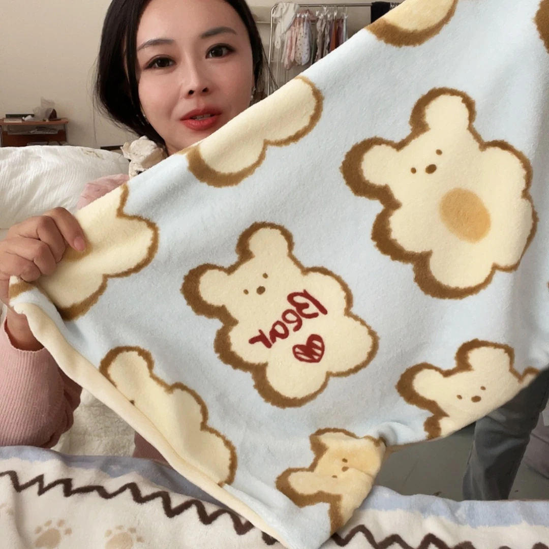 一****牛奶绒牛奶绒姜饼人床盖三件套小号