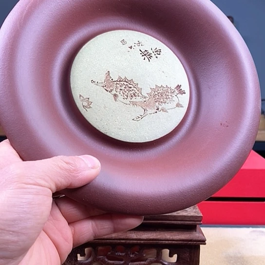 紫砂茶杯鱼乐壶承紫砂