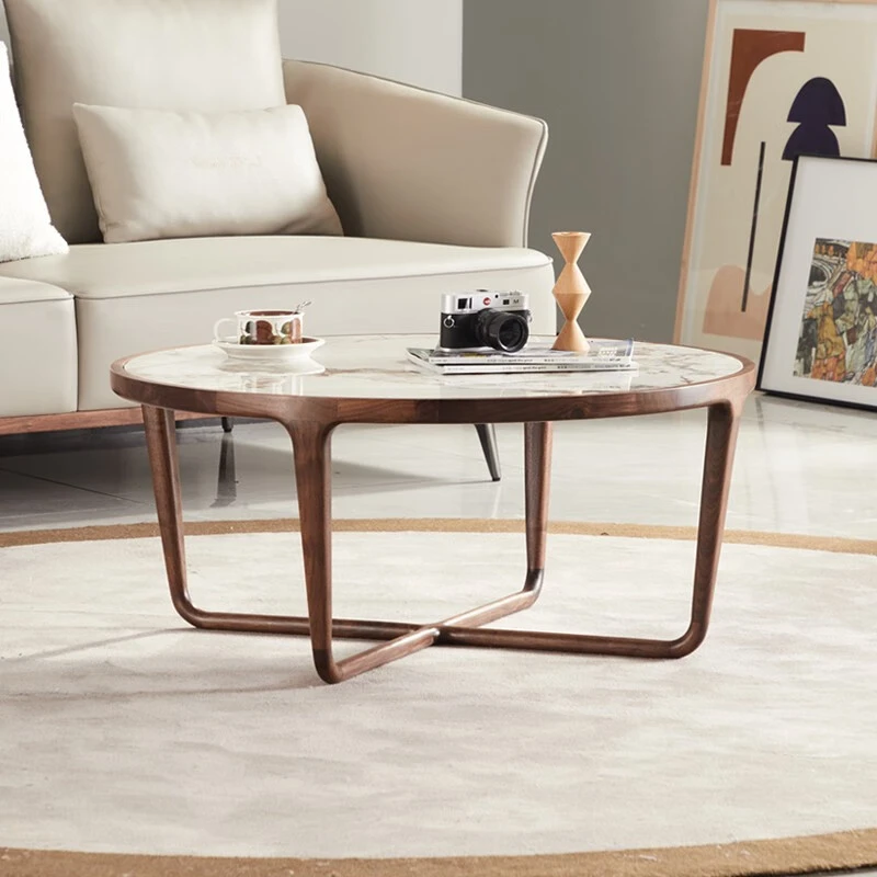 致典北美黑胡桃木创意实木茶几现代简约岩板茶几小户型客厅茶几桌