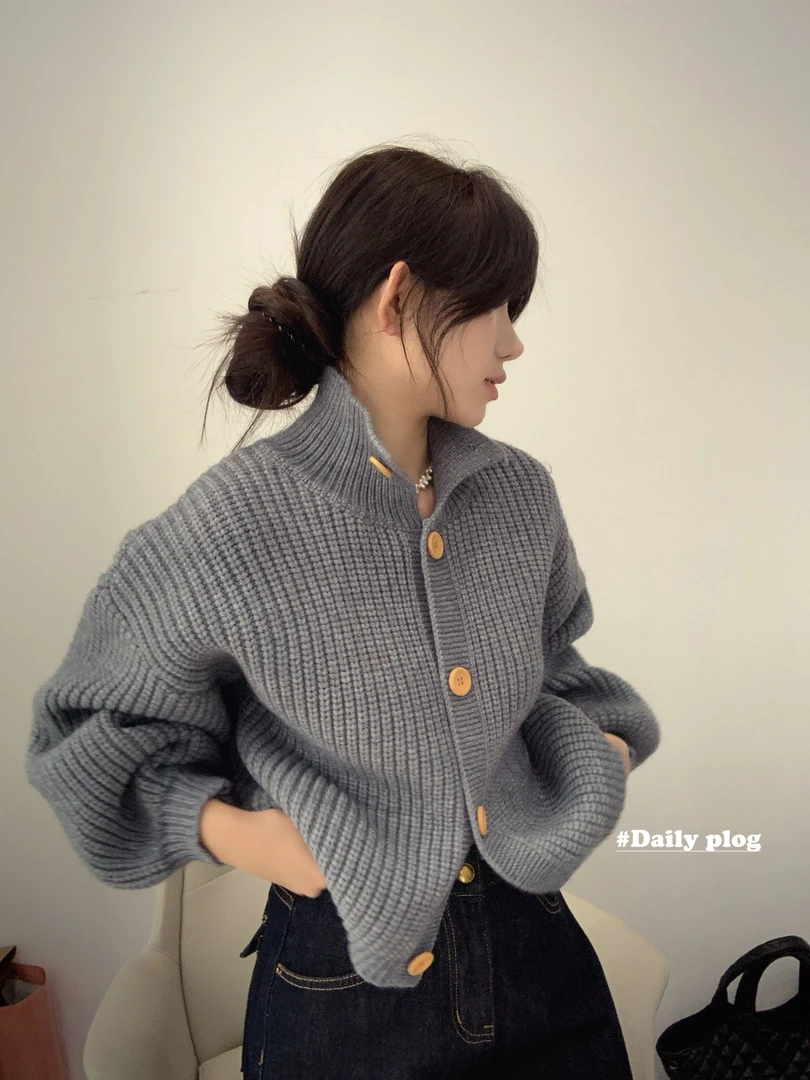 AFRESHM77【纯色立领】秋冬韩系宽松慵懒风显瘦针织开衫外套Y0181