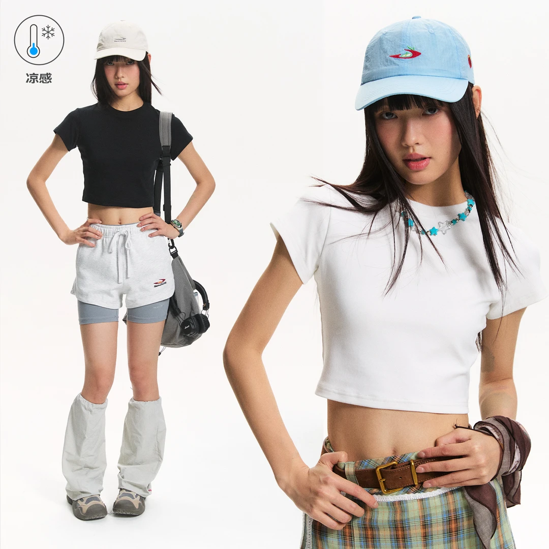 江南先生NewJNXS美式复古晾感速干正肩短袖t恤夏露脐修身JN52H04