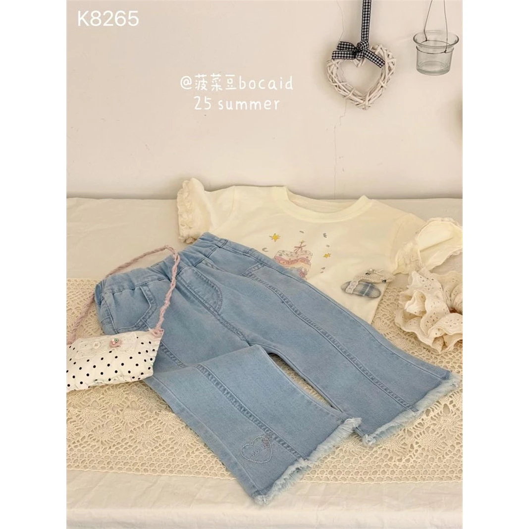 AC67~菠菜豆·25夏~爱心毛边牛仔裤K8265