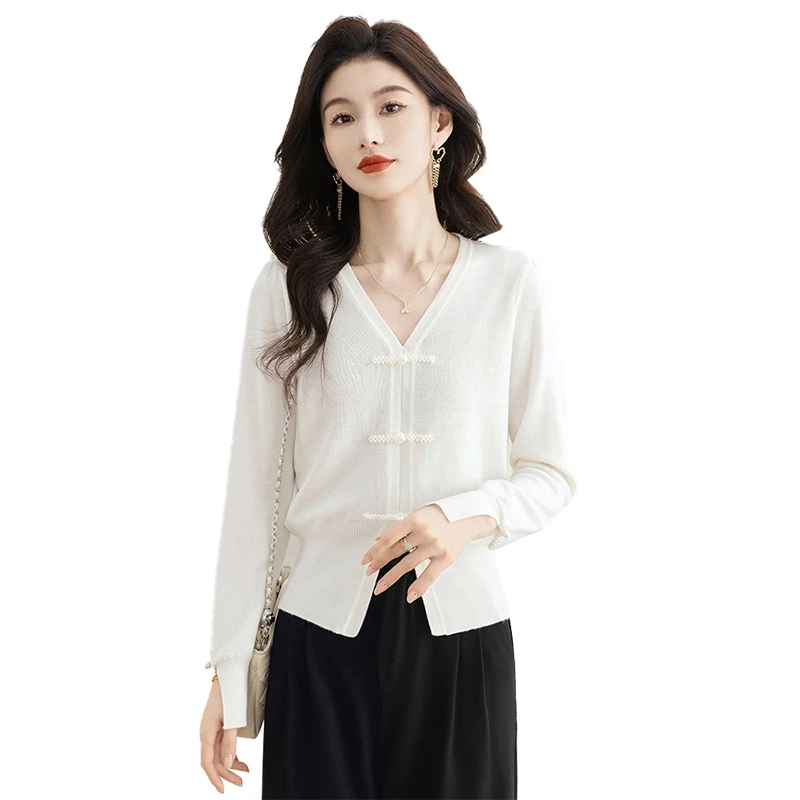 【品牌奥莱】丝柏舍2025春欧若风新品新中式盘扣V领针织衫S51T0159Z