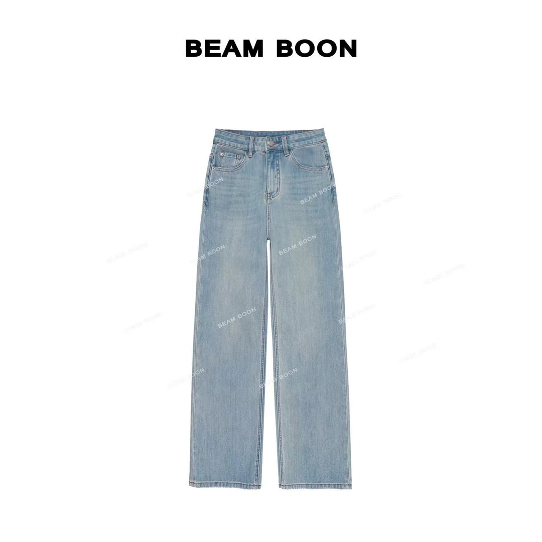 Beam Boon【晴天蓝牛仔】超柔高腰四面弹水洗万能百搭直筒牛仔裤