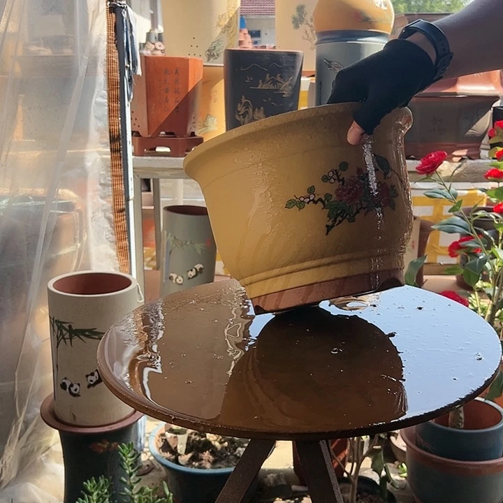 宜兴紫砂黄色鸟语花香大号
