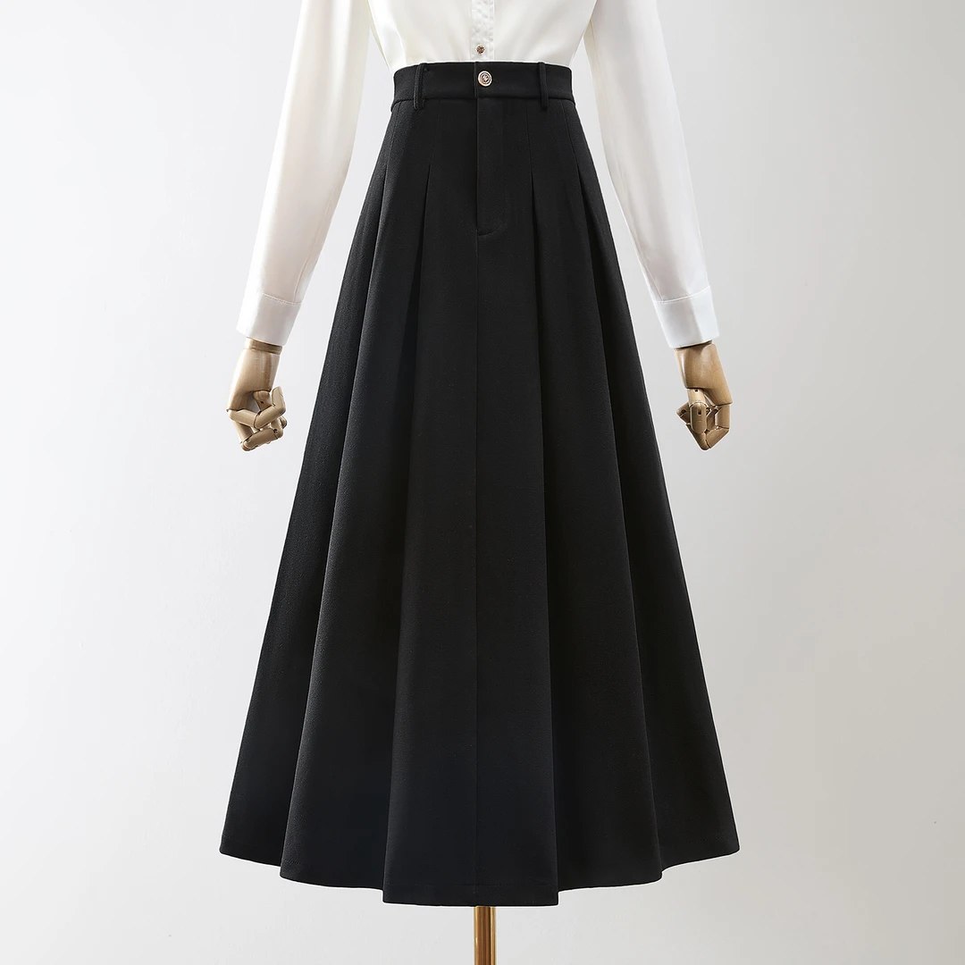 丝柏舍2025冬装新款女装宽松时尚简约A字中长高腰半身裙S53B3838B