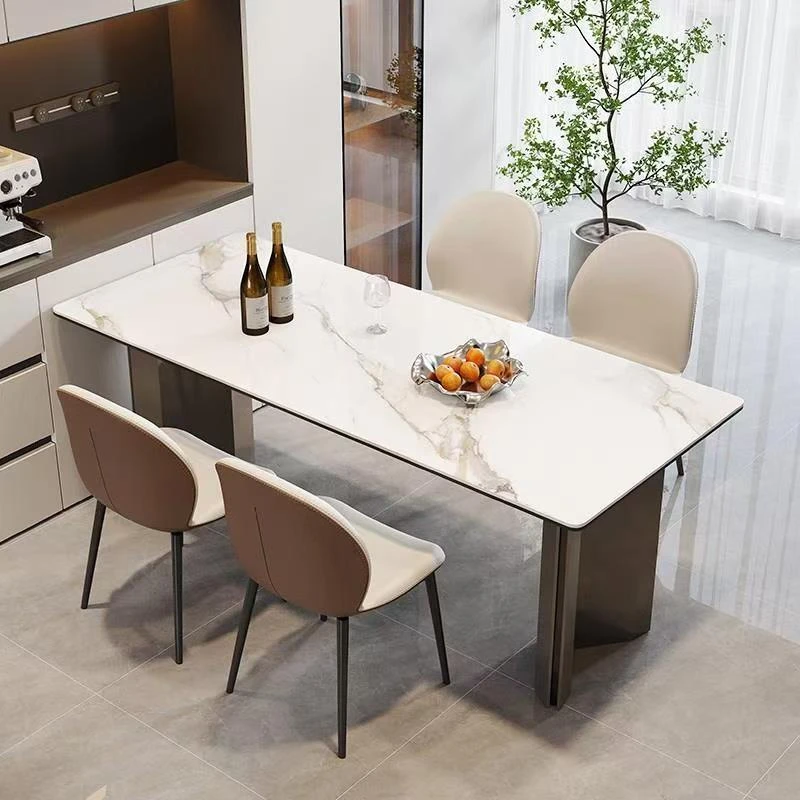 轻奢餐桌小户型客厅岩板餐桌椅子长方形家用吃饭桌子