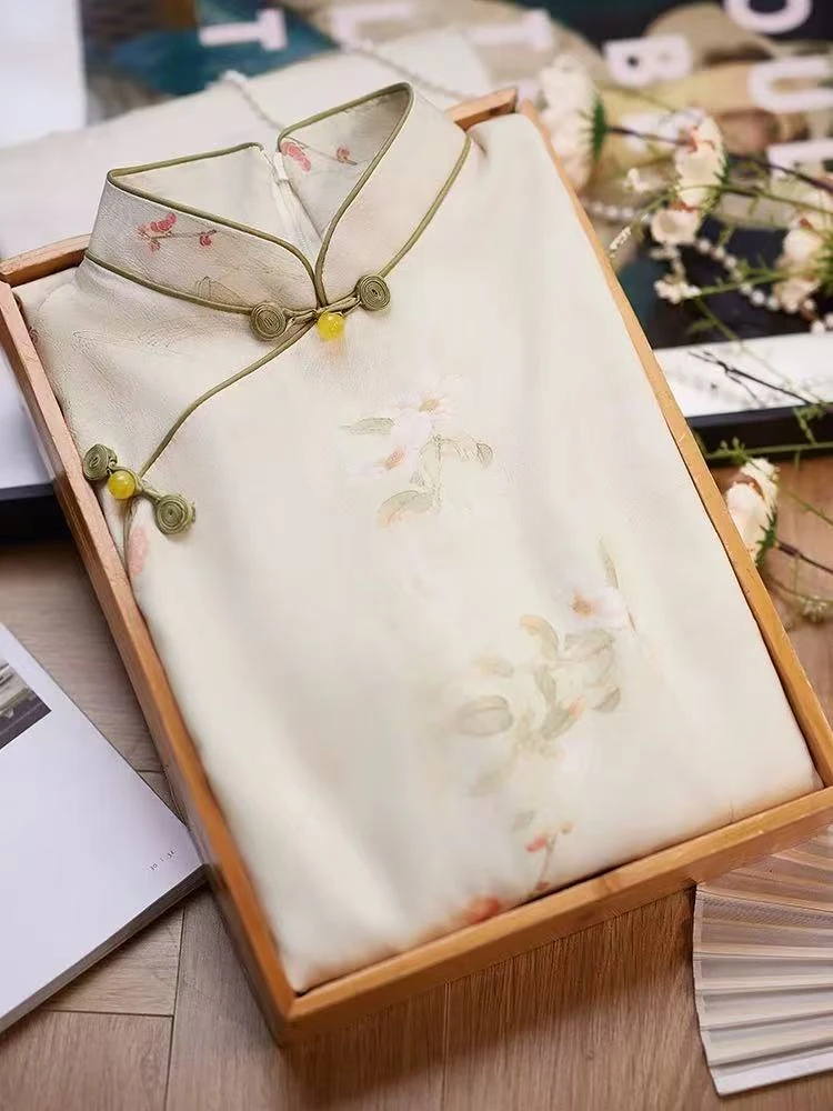 0729 素雅款 绿叶白花 【乔玲】旗袍