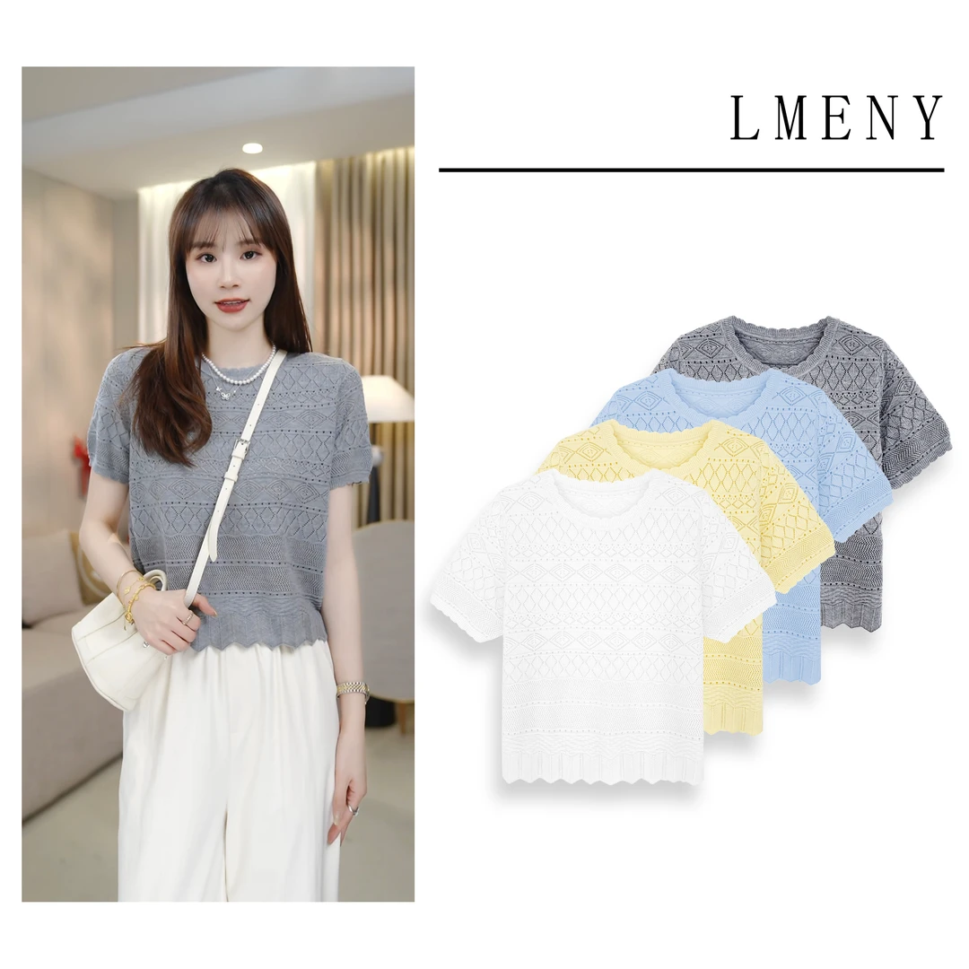 LMENY纸感纱荷~几何镂空立体纹透气针织衫25AM018