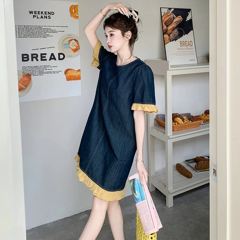 简约通勤/简约圆领H型夏季连衣裙休闲复古睡裙时尚蕾丝大码显瘦