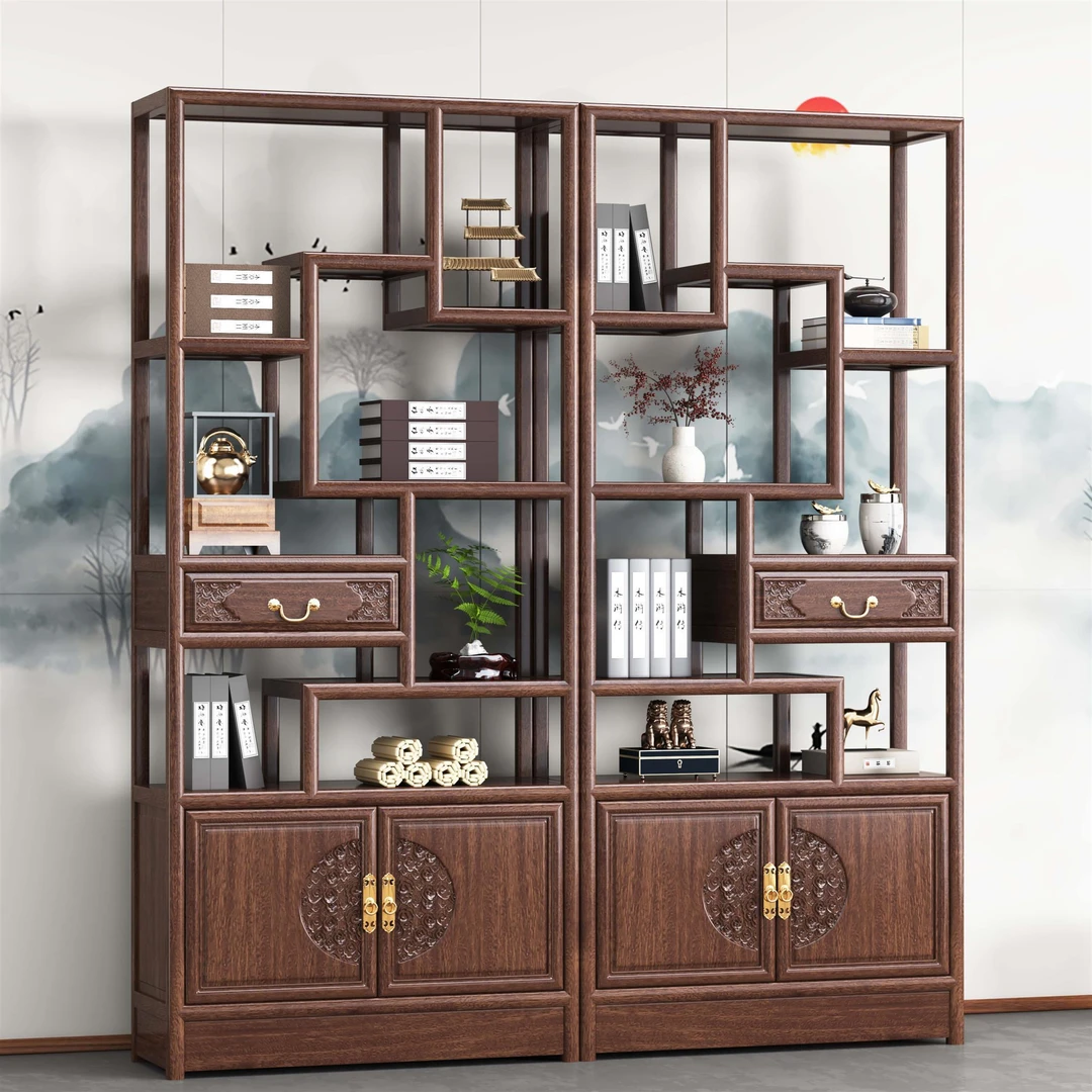 2025新款家用窄形实木博古架多宝阁新中式书架隔断架茶柜摆件架