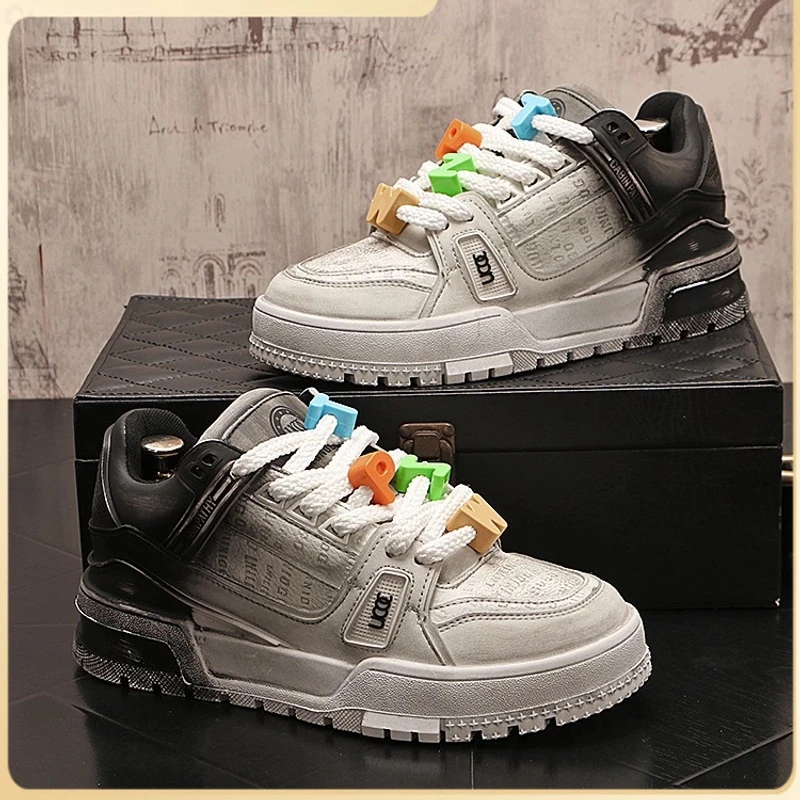 电迈欧洲站板鞋2025新款男鞋厚底增高拼色时尚休闲鞋夜店潮男爆款