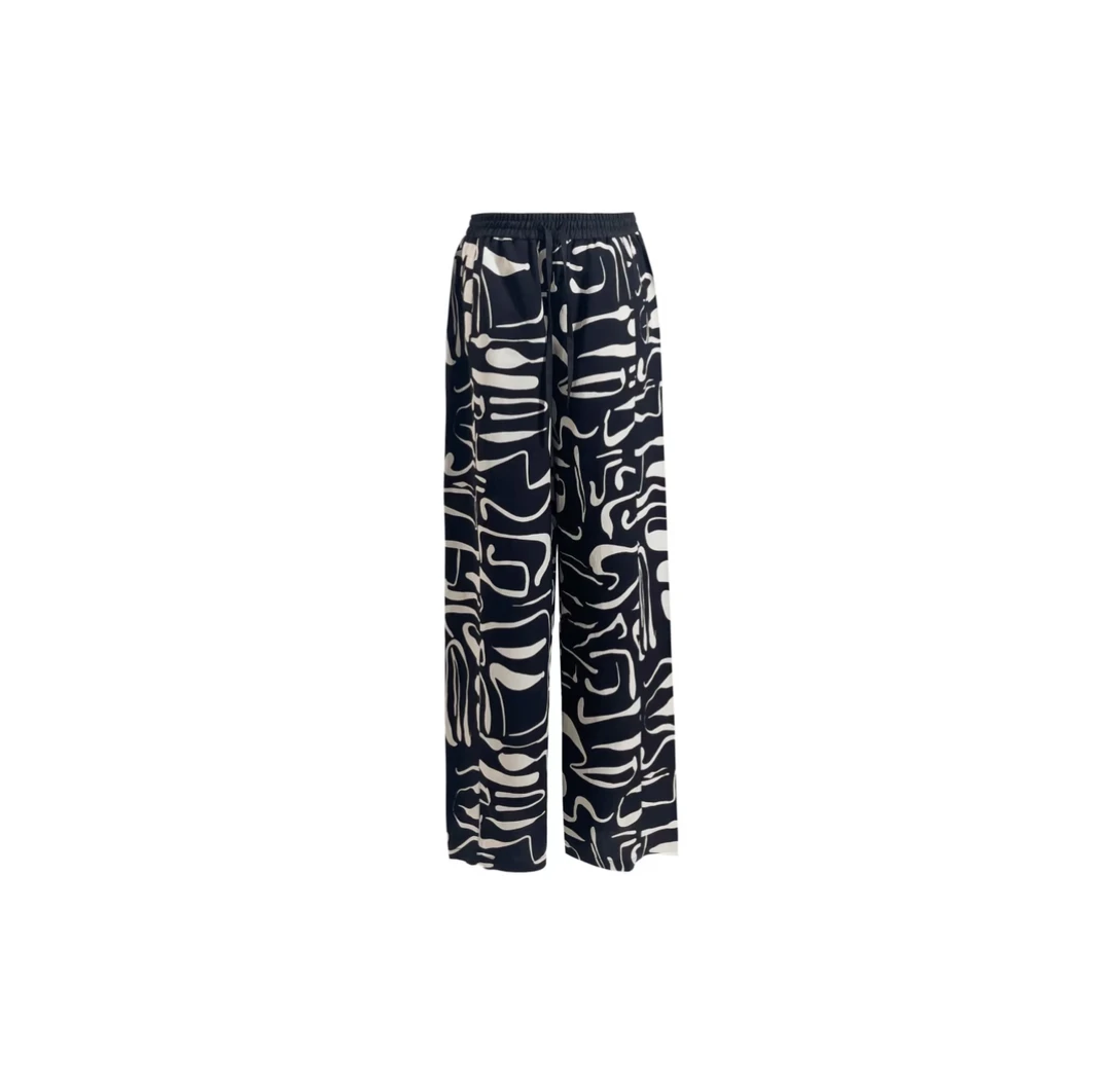 高腰直筒裤松紧腰宽松薄款印花长裤M55KZ57-0033